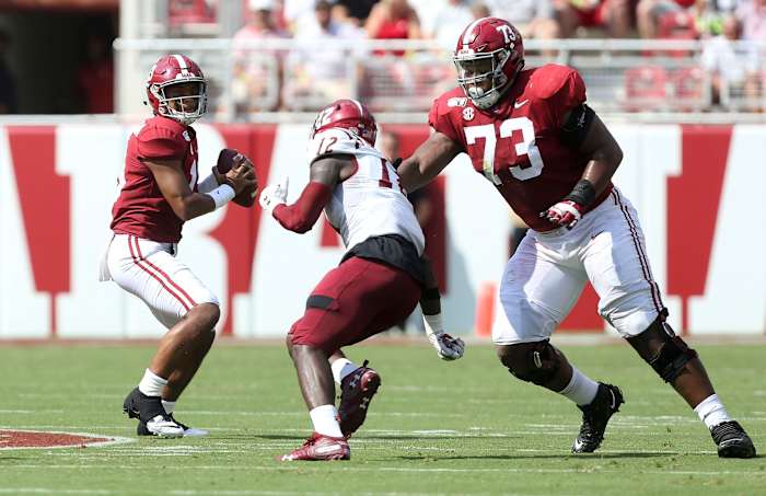 Evan Neal showed improved technique in week one to go with his outstanding traits.